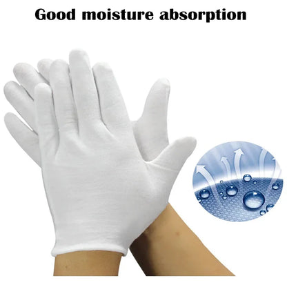 White Cotton Gloves, Lightweight Breathable Etiquette Work Gloves