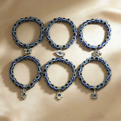 Evil Eye Bracelet, Blue Beaded Butterfly Charm Jewelry