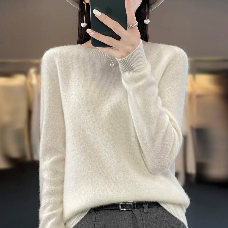 Women’s Merino Wool Sweater 100% Wool O-Neck Pullover
