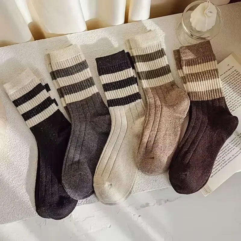 Women’s Ruffle Socks Breathable Mid Tube 5-Pair Set