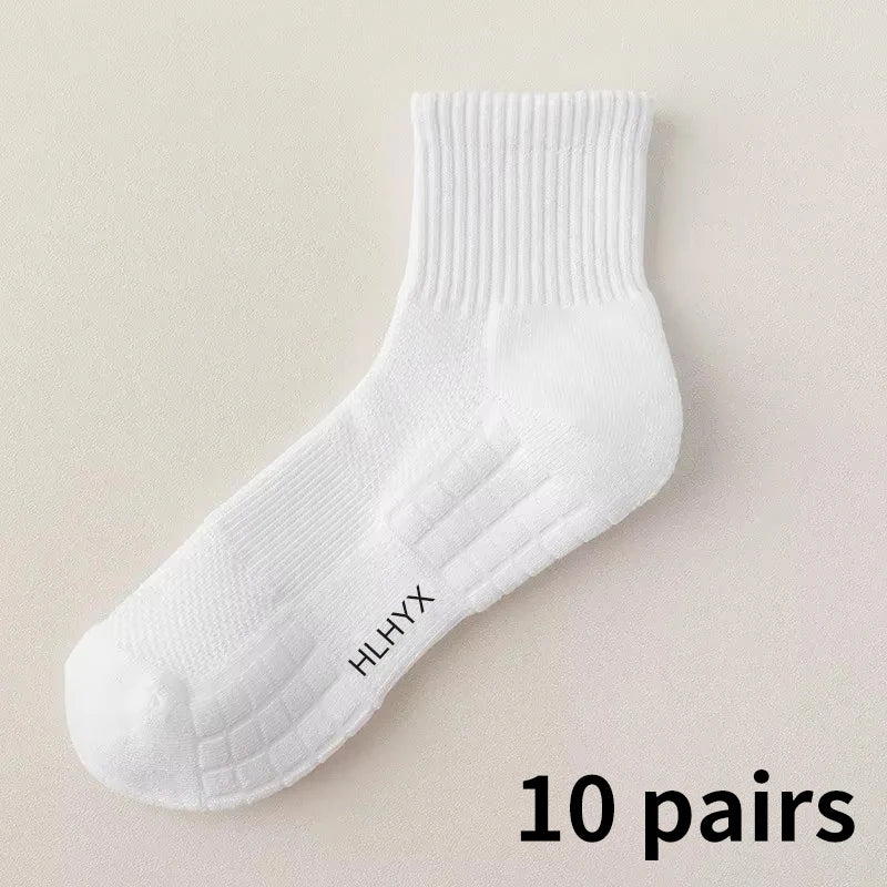 Men's Cotton Sports Socks Thick Cushioned Basketball 10-Pair