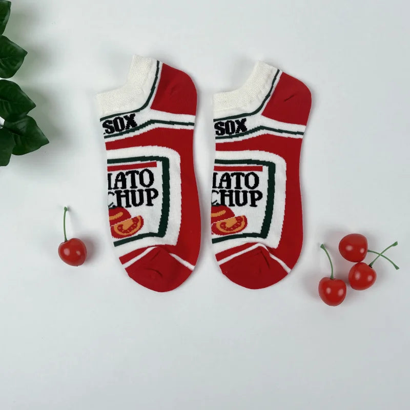 Funny Socks Unisex Tomato Ketchup & French Fry Mid-Calf Pair