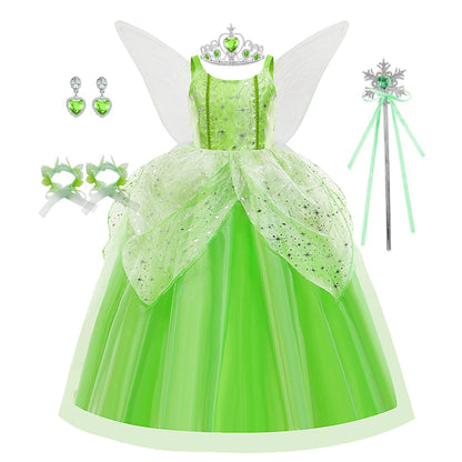 Girls Fairy Costume Dress with Wings for Halloween & Parties
