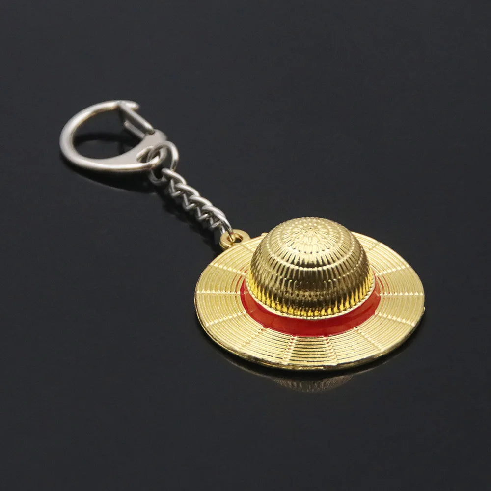 Straw Hat Keychain Metal Pendant Decorative Keyring