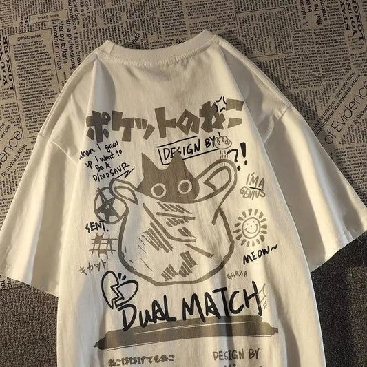Cat Graphic T-Shirt for Women Oversized Casual Summer Top