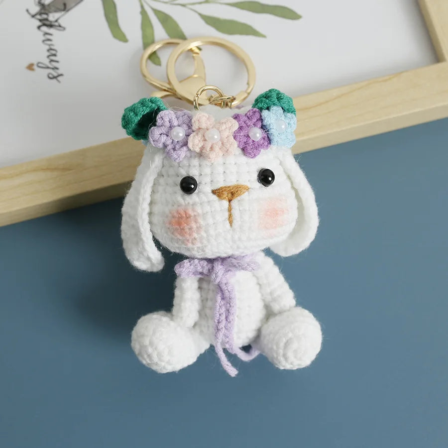 Crochet Rabbit Keychain Cute Knitted Animal Pendant for Bags and Keys