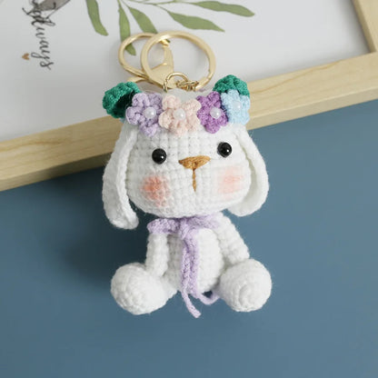 Crochet Rabbit Keychain Cute Knitted Animal Pendant for Bags and Keys