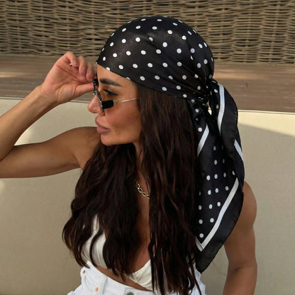 Women’s Square Scarf – Dot Print Silk Feel Head Wrap 90cm
