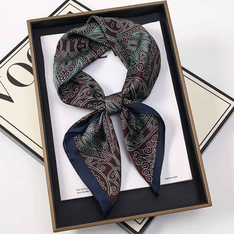 Silk Square Scarf 70x70cm Floral Satin Wrap for Women