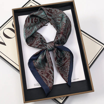 Silk Square Scarf 70x70cm Floral Satin Wrap for Women