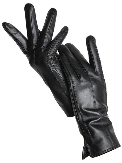 Women's Leather Winter Gloves, Sheepskin Touch Screen Driving
