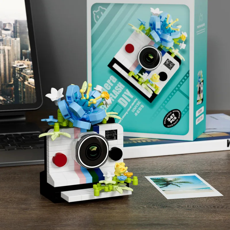 Camera Building Block Set, Retro Flower Model Educational Toy