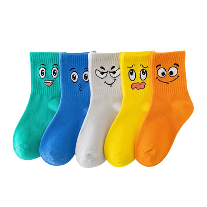 Kids' Socks Funny Face Pattern Comfortable Unisex 5-Pair Set