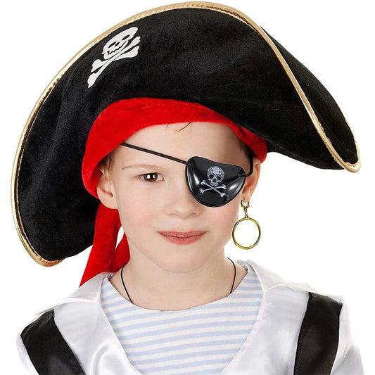 Pirate Hat Black Red Skull Print Halloween Costume Accessory