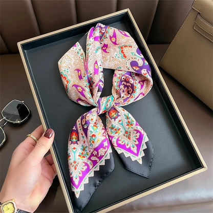 Silk Square Scarf 70x70cm Floral Satin Wrap for Women