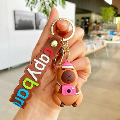 Capybara Keychain Cute Animal Key Ring with Turtle Design