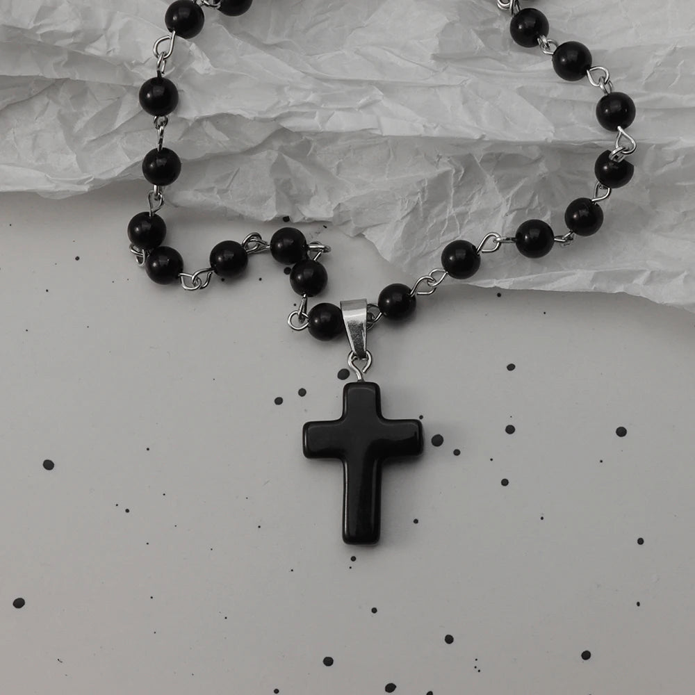 Gothic Pendant Necklace, Y2K Beaded Heart Design for Unisex Style