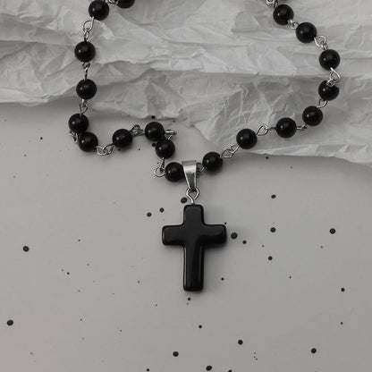 Gothic Pendant Necklace, Y2K Beaded Heart Design for Unisex Style