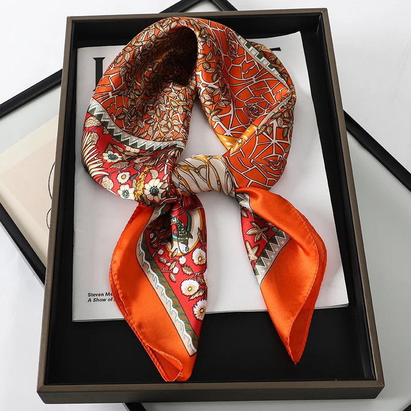 Women’s Square Scarf 70x70cm – Silk Feel Printed Hair Wrap