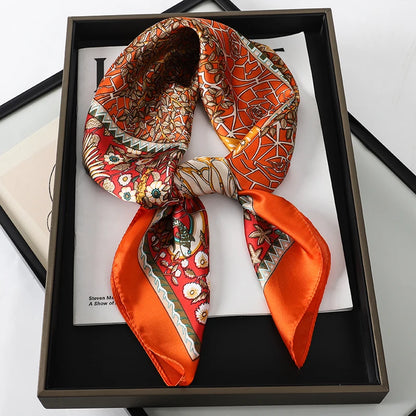 Women’s Square Scarf 70x70cm – Silk Feel Printed Hair Wrap