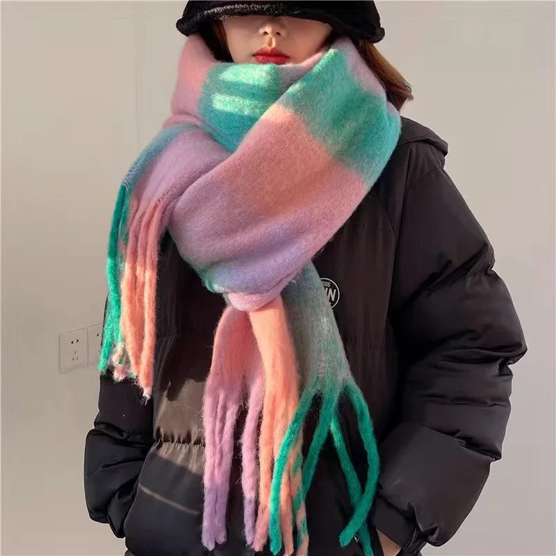 Pashmina Scarf for Women, Warm Plaid Winter Shawl Wrap