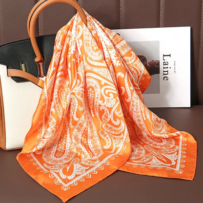 Silk Square Scarf 70x70cm Floral Satin Wrap for Women