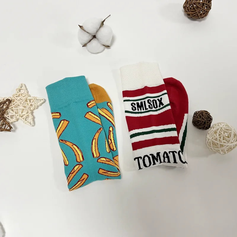 Funny Socks Unisex Tomato Ketchup & French Fry Mid-Calf Pair