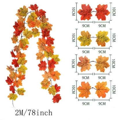 Artificial Maple Leaf Garland 2M, Autumn Fall Vine Decoration