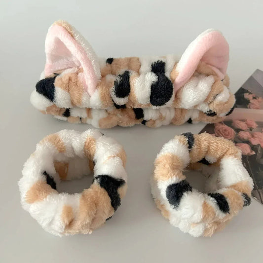 3PCS Spa Headband Set with Cat Ears for Makeup and Face Washing
