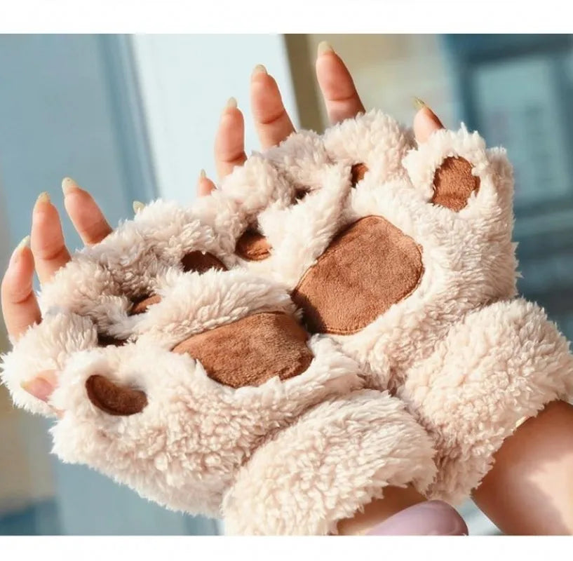 Fingerless Gloves, Plush Warm Furry Mittens for Women and Men