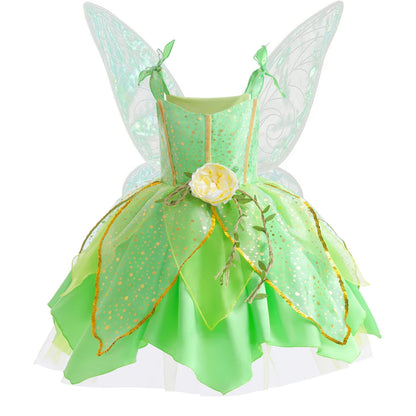 Girls Fairy Costume Dress with Wings for Halloween & Parties