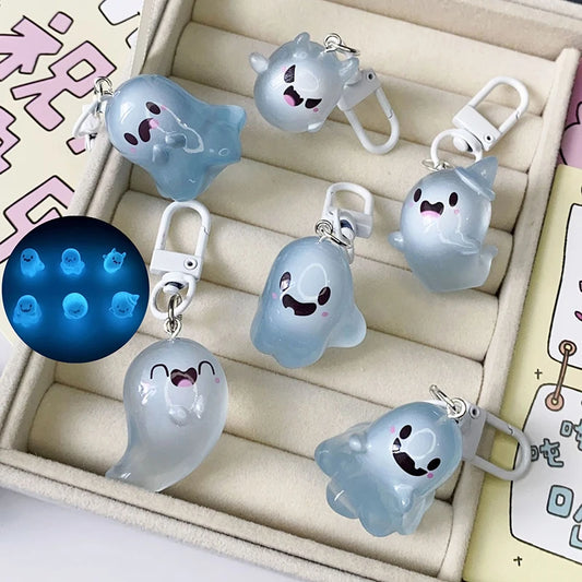 Halloween Ghost Keychain – Luminous Jelly Bag & Phone Charm