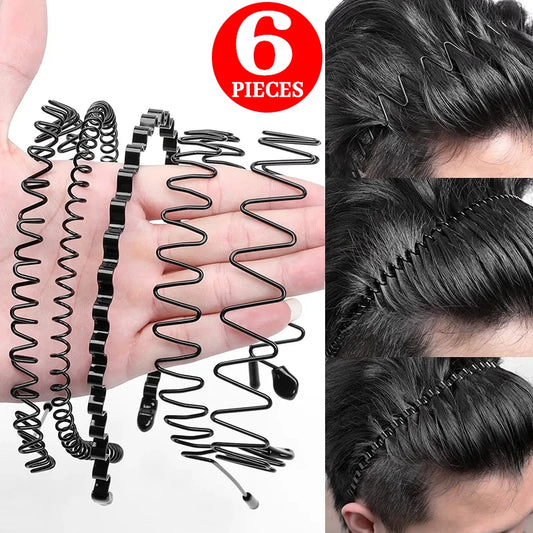 Metal Hair Headband, Black Wavy Unisex Sports Hair Band