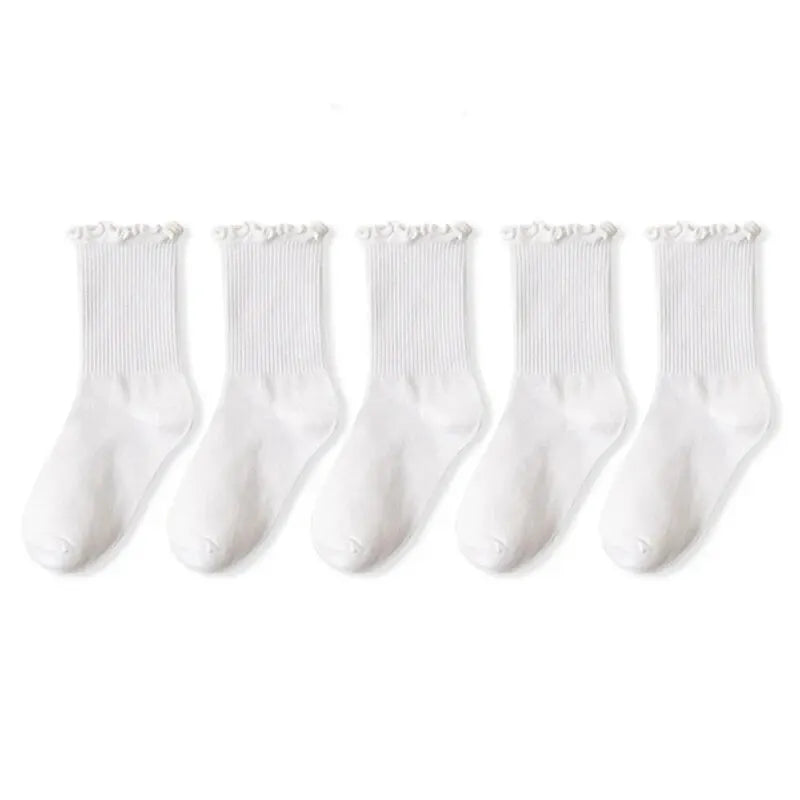 Women’s Ruffle Socks Breathable Mid Tube 5-Pair Set