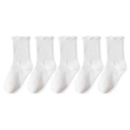 Women’s Ruffle Socks Breathable Mid Tube 5-Pair Set