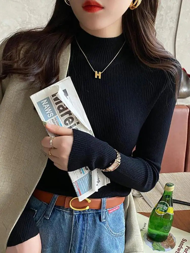Women’s Mock Neck Sweater Slim Fit Knit Winter Pullover