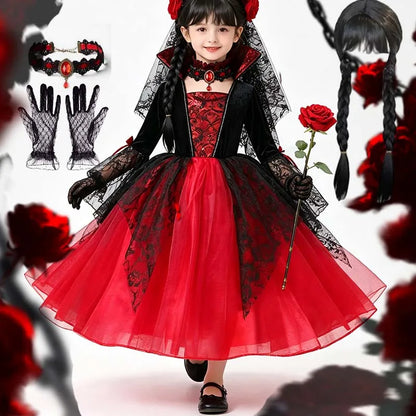 Girls Halloween Costume, Gothic Witch Tutu Dress with Lace