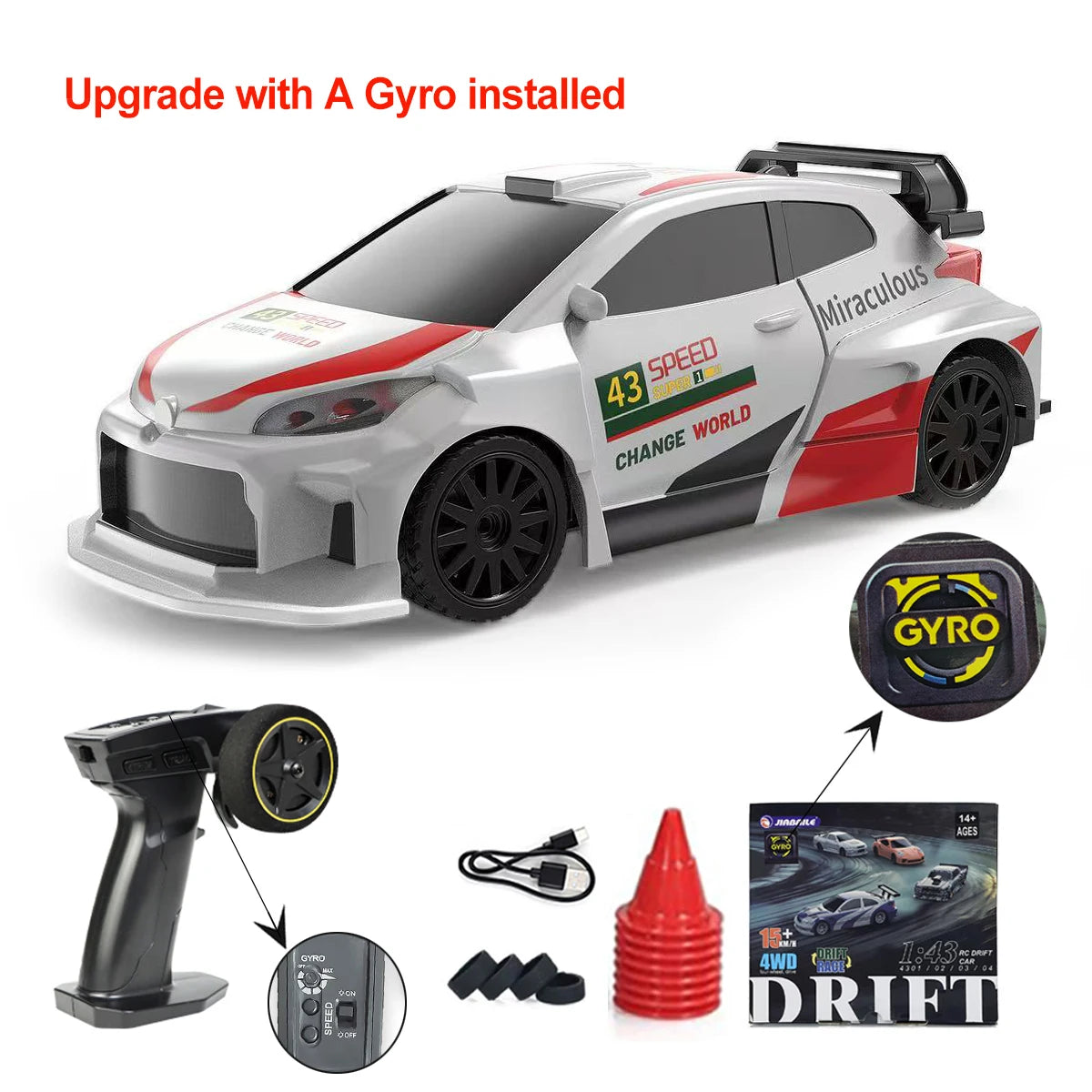 RC Drift Car 1:43 Scale 4WD Remote Control Racing Car RTR