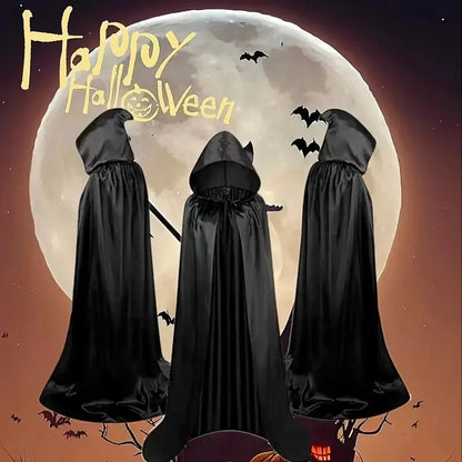 Black Hooded Cloak – Unisex Long Halloween Costume Cape