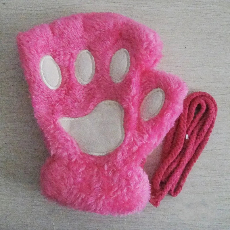 Fingerless Plush Gloves Warm Animal Paw Mittens for Adults