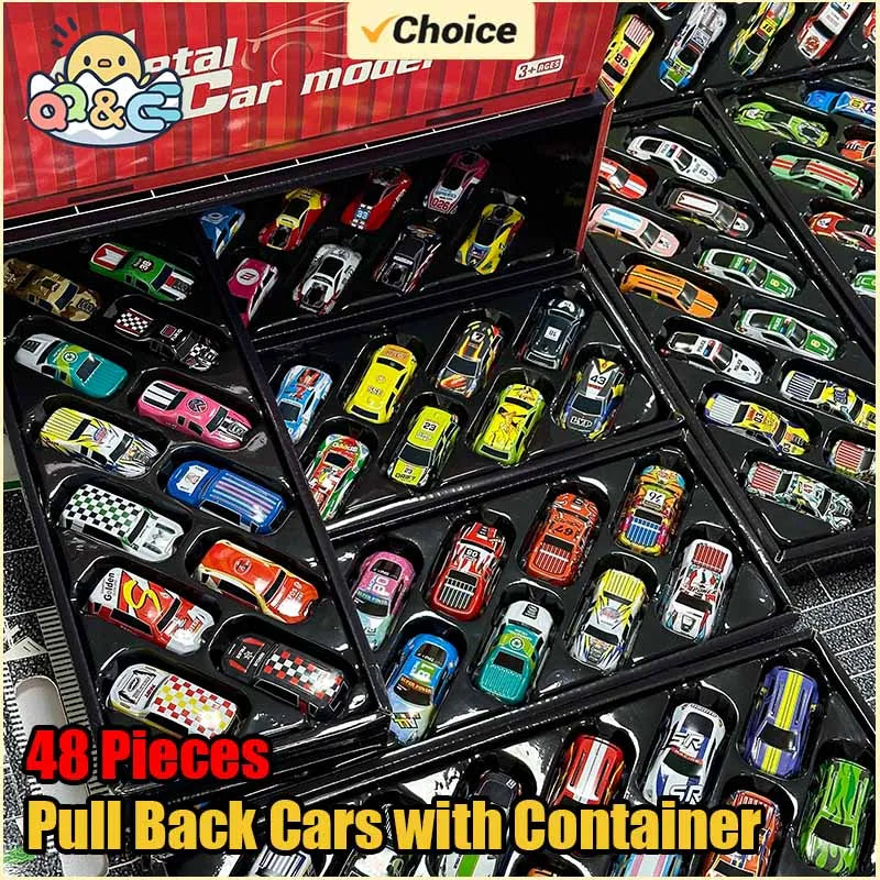 Mini Pull Back Cars – 10-48 Piece Set with Storage Container