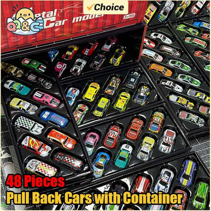 Mini Pull Back Cars – 10-48 Piece Set with Storage Container