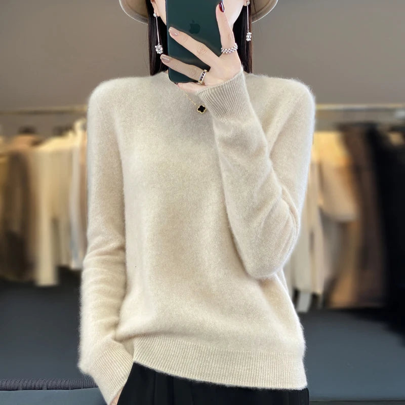 Women’s Merino Wool Sweater 100% Wool O-Neck Pullover