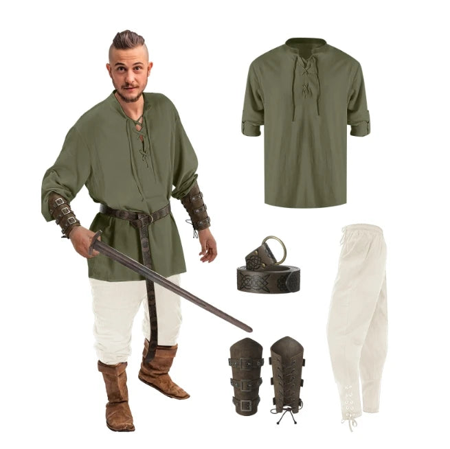 Medieval Costume for Men – Renaissance Pirate Shirt & Pants Set