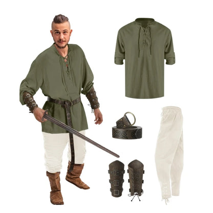 Medieval Costume for Men – Renaissance Pirate Shirt & Pants Set