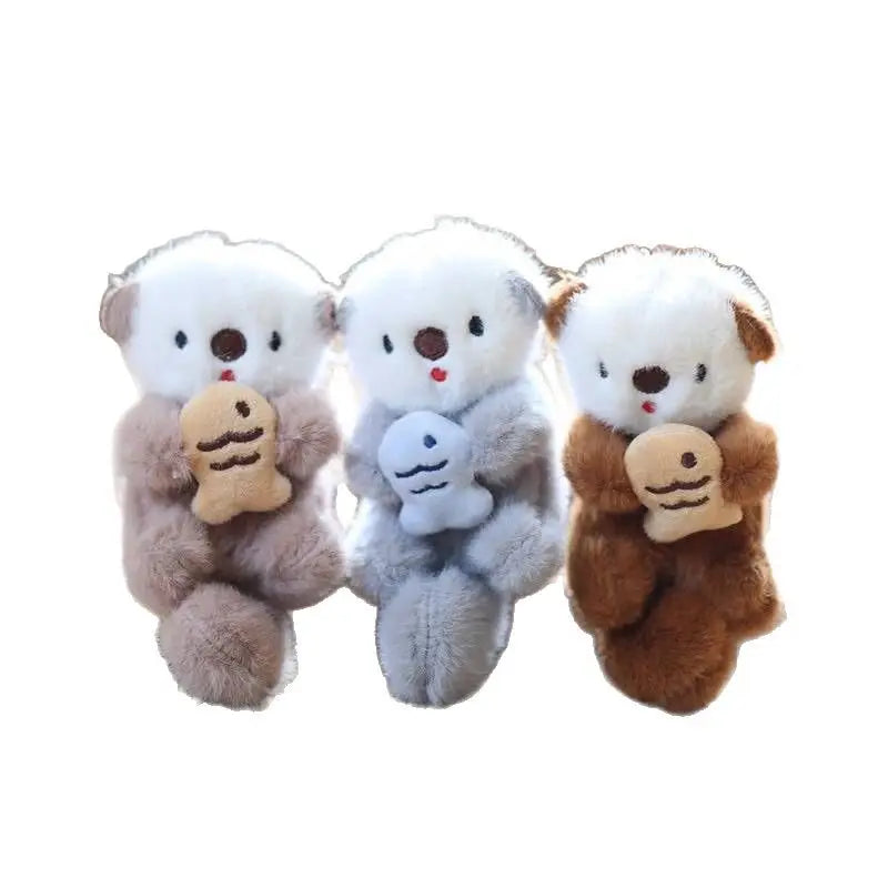 Otter Plush Keychain Cute Animal Bag Charm with Fish