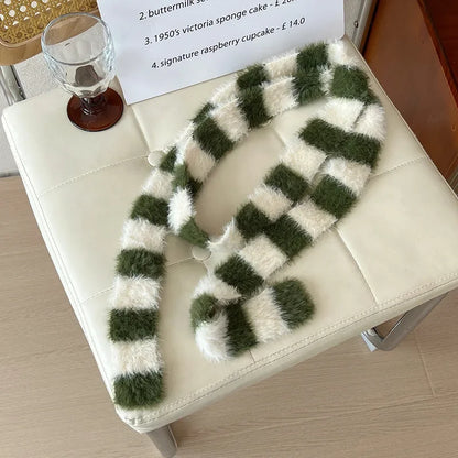Women’s Winter Scarf – Plush Plaid Long Knit Warm Wrap