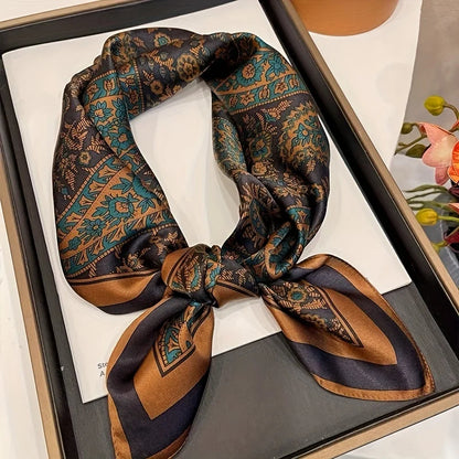 Women’s Square Scarf 70x70cm – Silk Feel Printed Hair Wrap