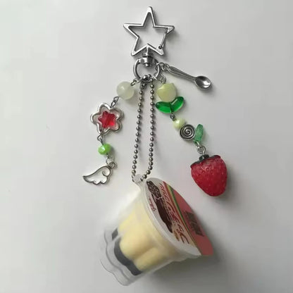 Pudding Keychain Pink Yellow Beaded Retro Bag Charm