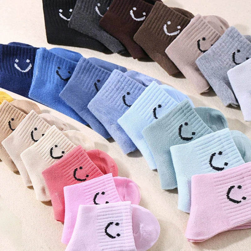 10-Pair Kids Socks with Cute Smiley Face Mid-Calf Design